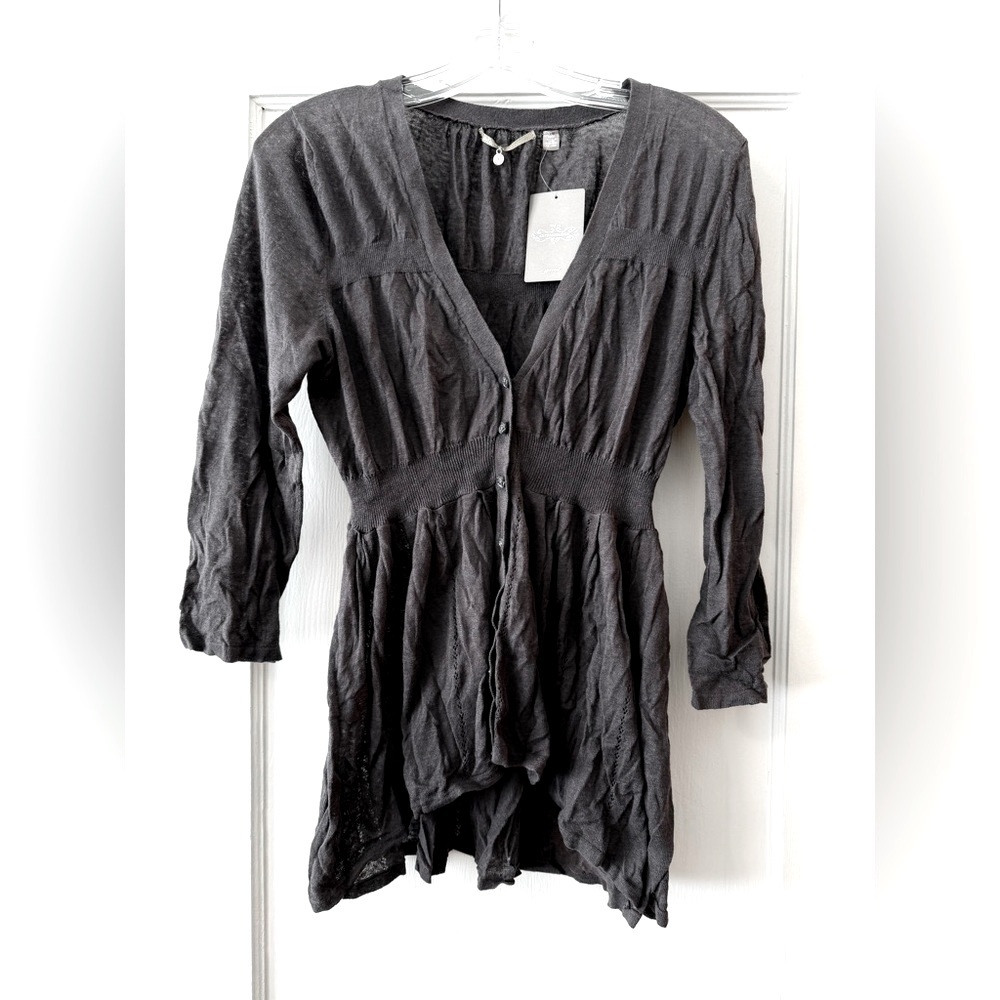 Anthropologie | Knitted & Knotted Dark Gray Linen-Cotton Cardigan - Size M